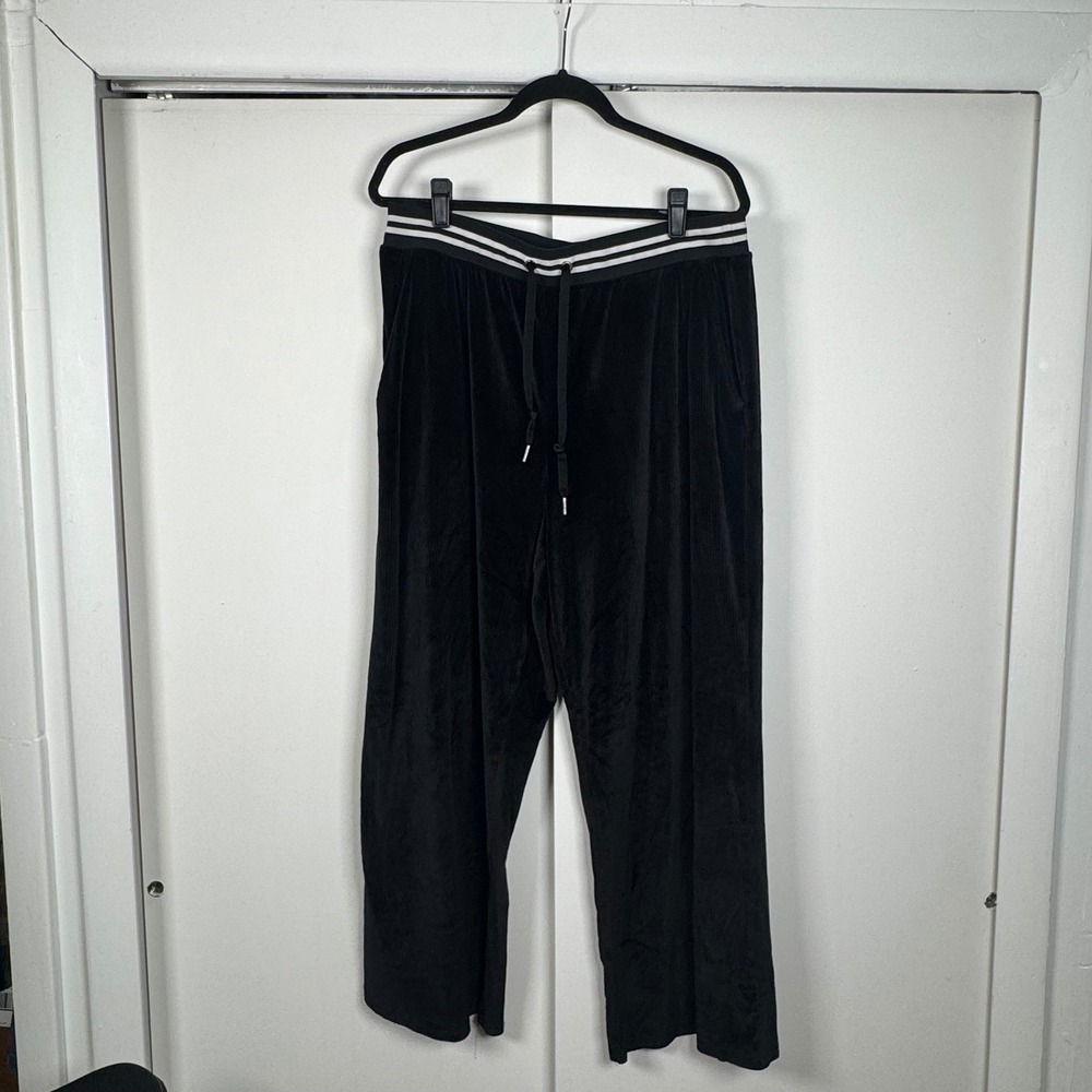 Victorias‎ Secret Velour Sweatpants Black Y2K Drawstring Wide Leg XL
